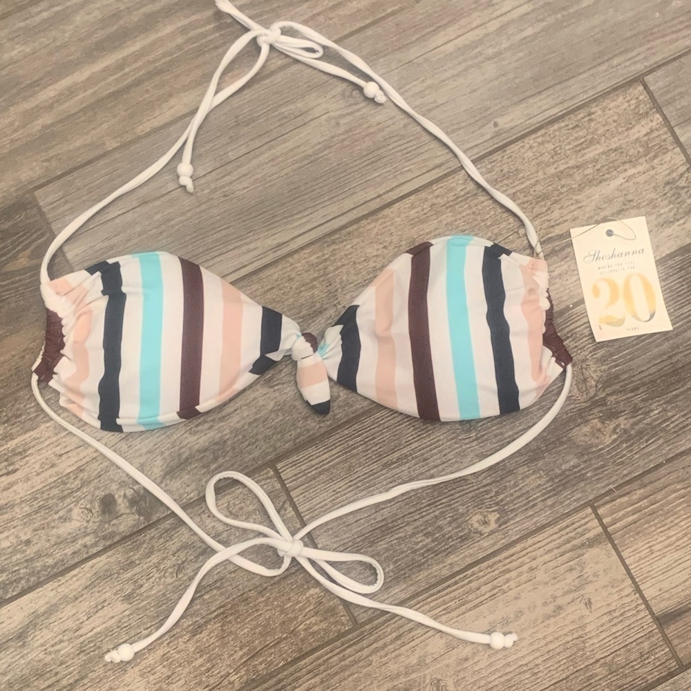 $128 NWT Shoshanna Size DD Front Tie String Bikini Triangle Top Striped Padded - Picture 3 of 9